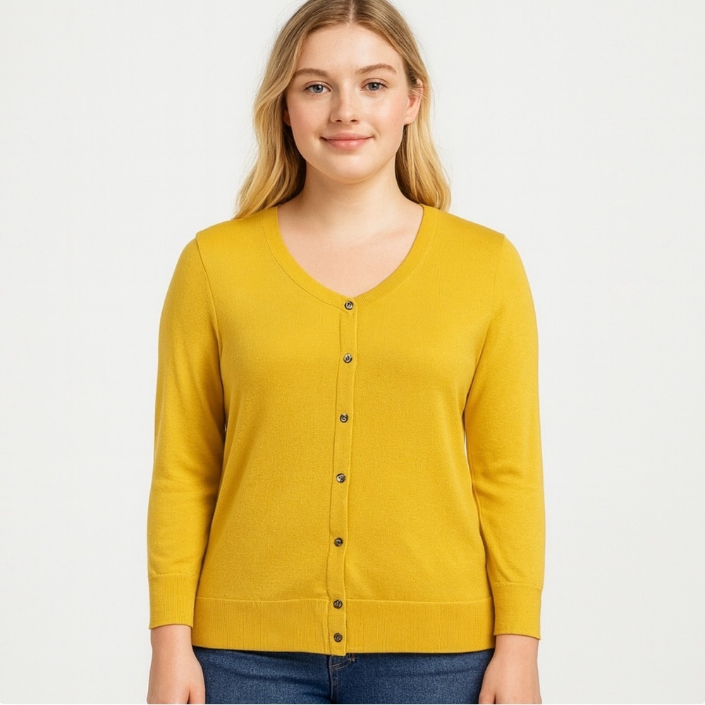 Halogen Yellow Button Front Cardigan Sweater Petite Large